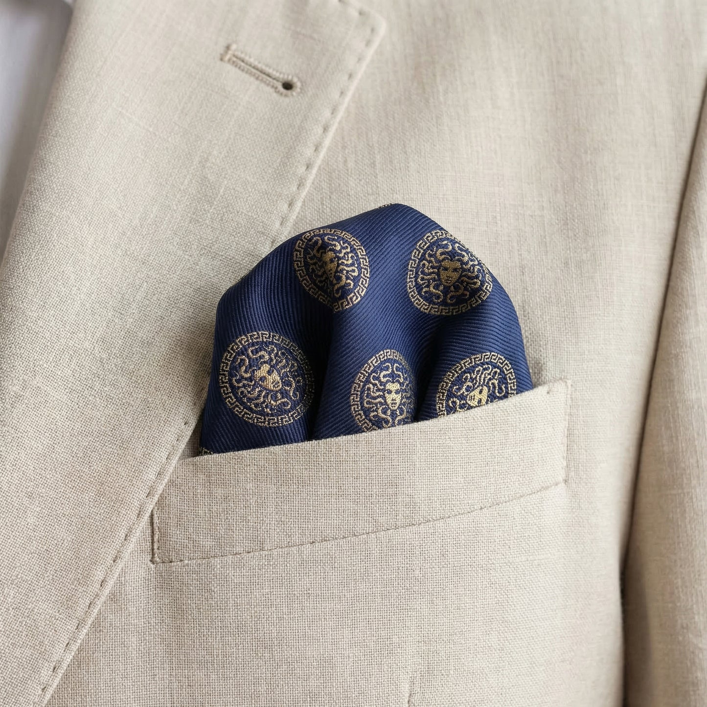Medusa Pocket Square Blue & Gold