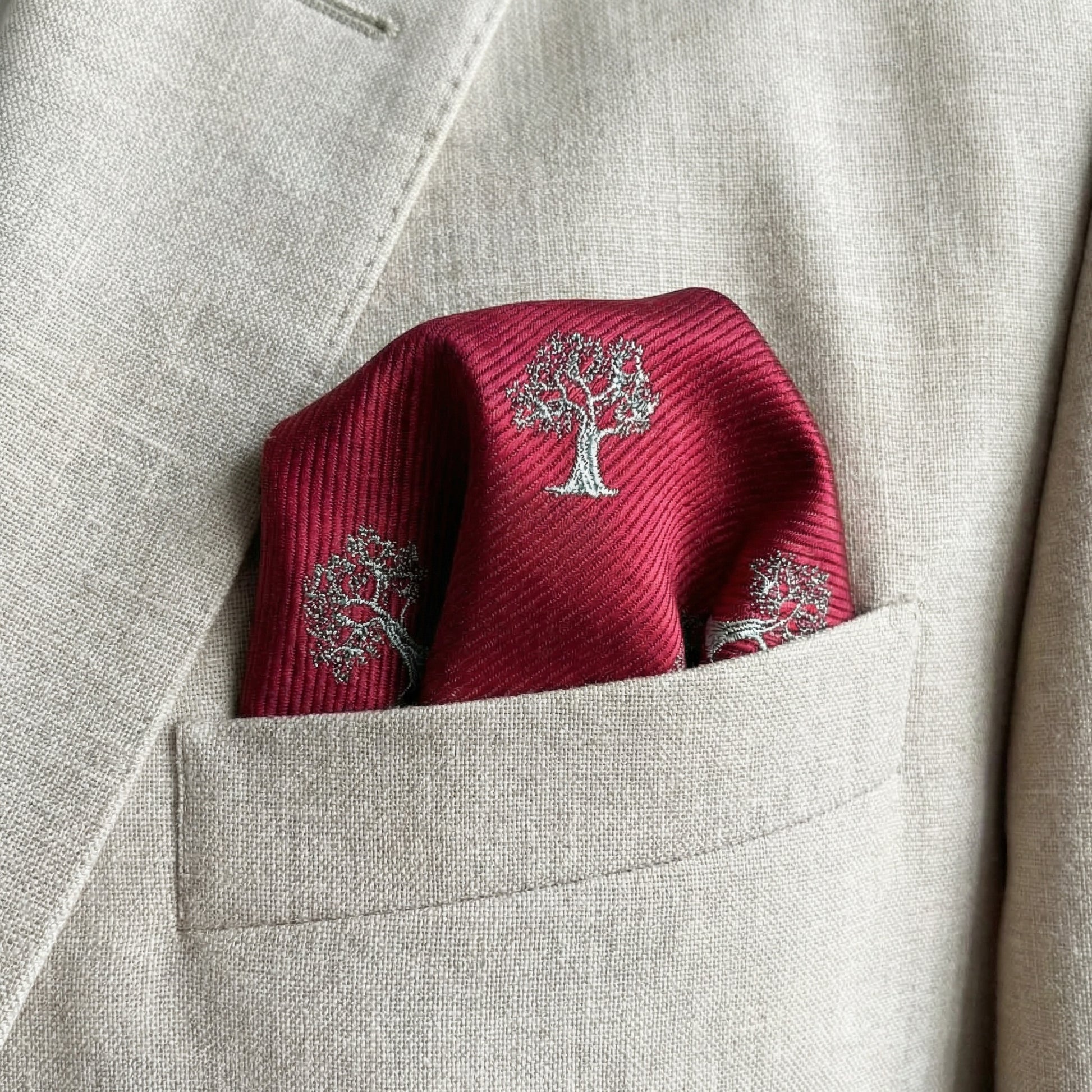 Reg Pock Red & Silver Tree Pocket Square - OFL Ties